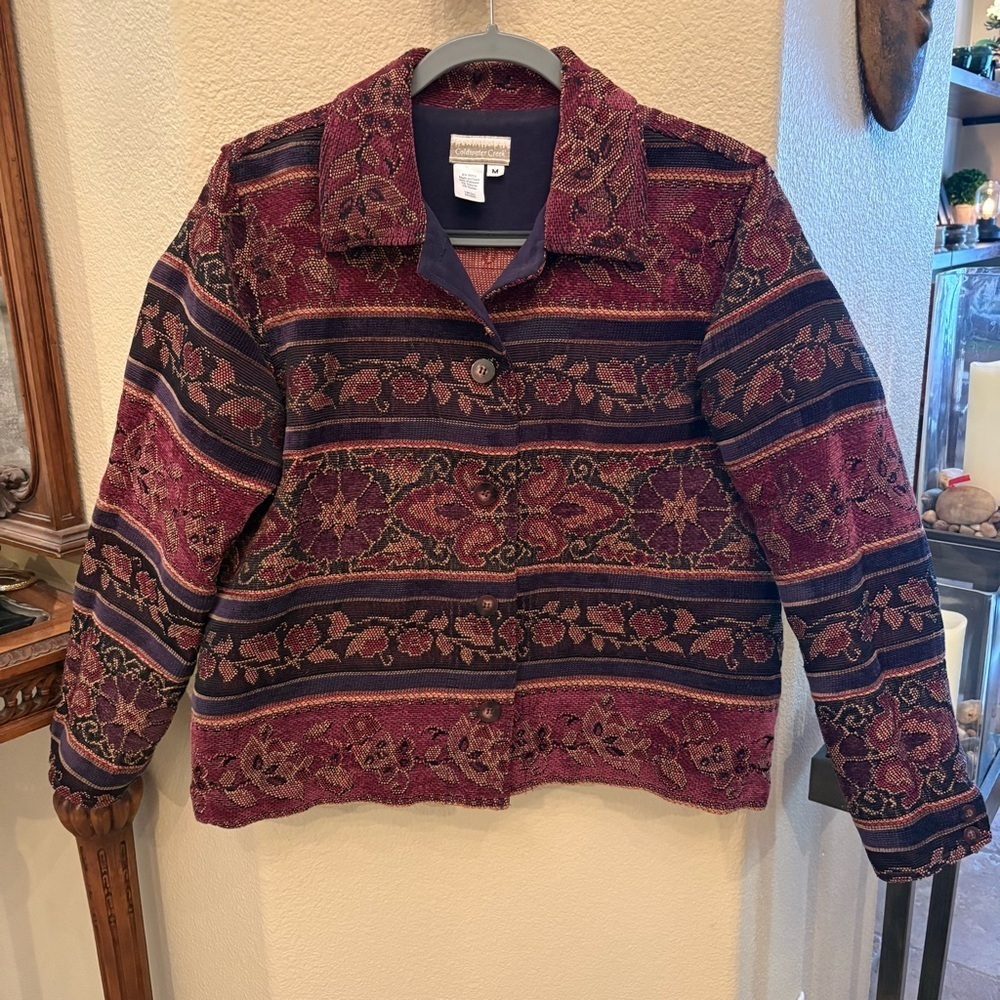 COLDWATER CREEK Women Tapestry Boho Floral Grannycore Jacket Size Medium